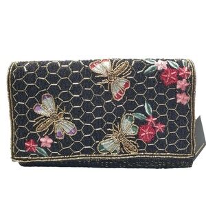 Retired NWT America & Beyond Black Honey Bee Beaded Clutch Handbag Gold Chain